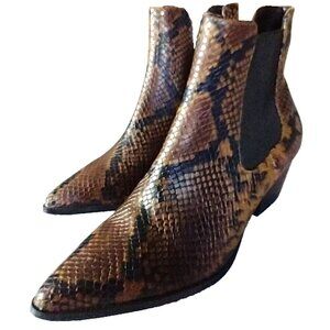 Steve Madden Cheyene Mid-Heel Brown Black Snake Leather Ankle Boots - Size 7M